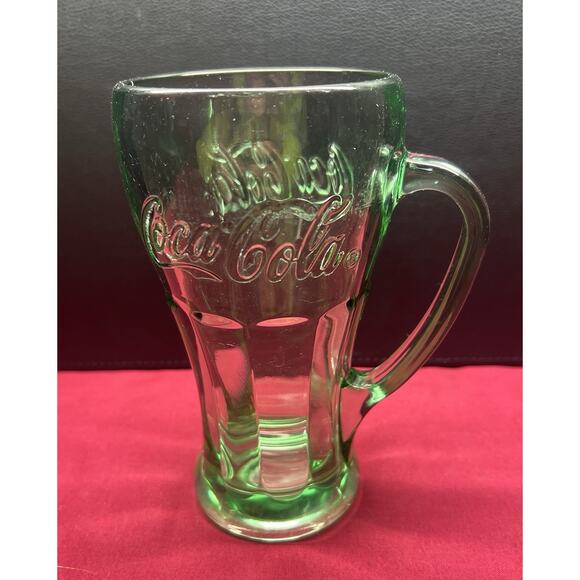 Coca Cola Green Glass Mug With Handle Classic Coke Heavy 14‎ Ounce - Picture 3 of 7